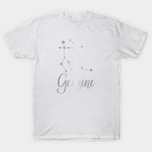 Gemini Zodiac Constellation in Silver T-Shirt